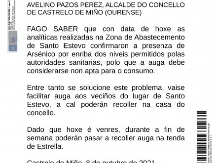 ricins de consumo de auga na ZA Santo Estevo