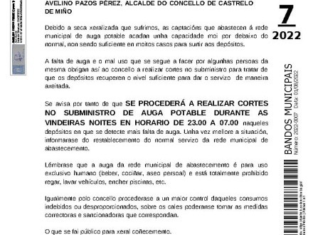 Bando cortes abastecemento auga