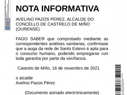 Fin restricciones al consumo de agua en Santo Estevo.