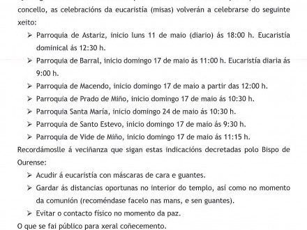 NOTA INFORMATIVA: Retmanse a celebracin das misas.