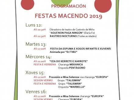 PROGRAMACIN FESTA EN MACENDO 2019 (CASTRELO DE MIO)
