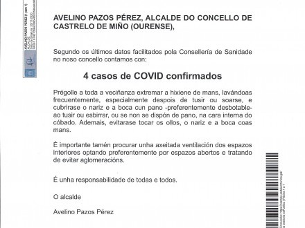 NOTA INFORMATIVA: 4 casos de COVID CONFIRMADOS