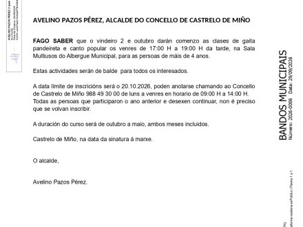 Clases de gaita, pandeireta e canto popular