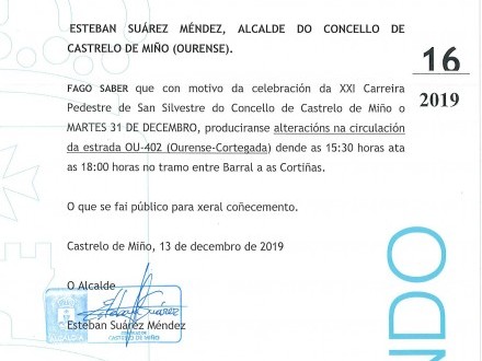 Bando 16/2019: Celebracin da XXI carreira pedestre de San Silvestre