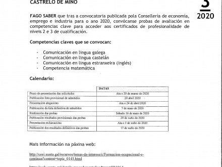 BANDO 3/2020: CERTIFICADOS COMPETENCIAS CLAVE (XUNTA DE GALICIA)