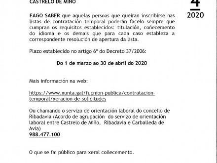 BANDO 4/2020: CONTRATACIN TEMPORAL XUNTA DE GALICIA