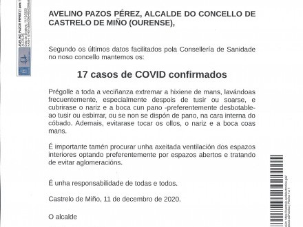 NOTA INFORMATIVA: Mantenemos los 17 casos de COVID confirmados