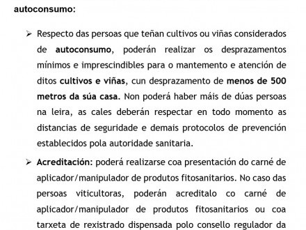 NOTA INFORMATIVA: RESTRICCINS ACTIVIDADES AGRARIAS AUTOCONSUMO